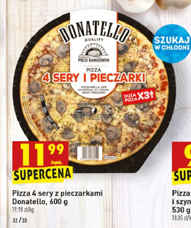 Pizza xxl 4 sery i pieczarki Donatello promocja