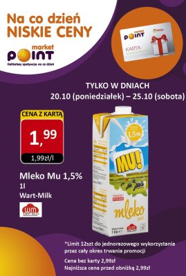 Mleko MU 1,5% Wart-Milk promocja w Market Point