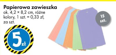 Papierowa zawieszka ok. 4,2 × 8,2 cm, różne kolory promocja w Tedi