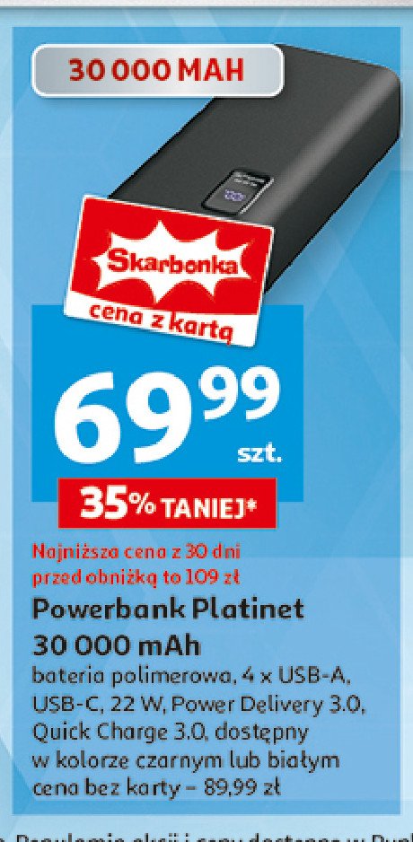 Power bank 30000 mah Platinet promocja w Auchan