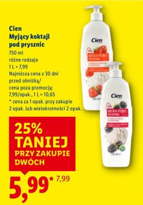 Myjący koktajl pod prysznic Cien różne rodzaje promocja w Lidl