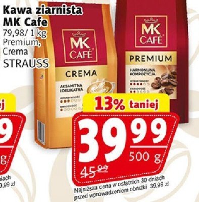 Kawa ziarnista MK Cafe Premium Crema Strauss 500 g promocja w Prim Market