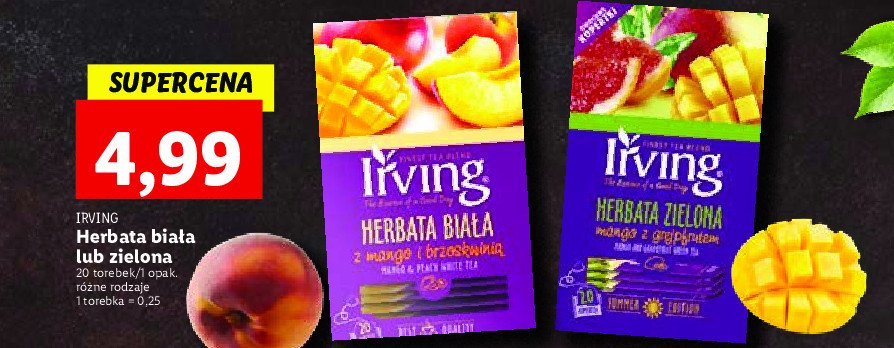 Herbata biała z mango i brzoskwinią Irving promocja