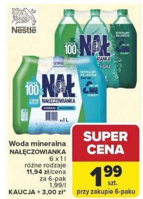 Woda mineralna Nałęczowianka różne rodzaje 6x1l promocja w Carrefour