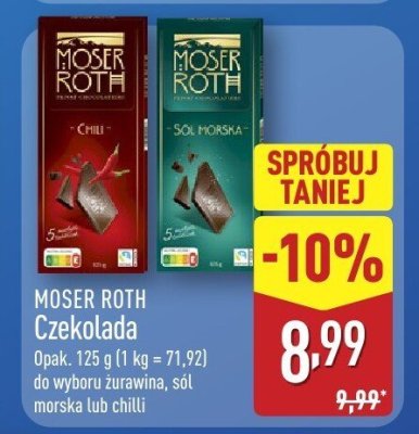 Czekolada Moser Roth różne rodzaje promocja w Aldi