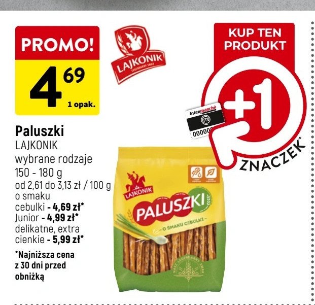 Paluszki extra cienkie Lajkonik paluszki promocja w Intermarche