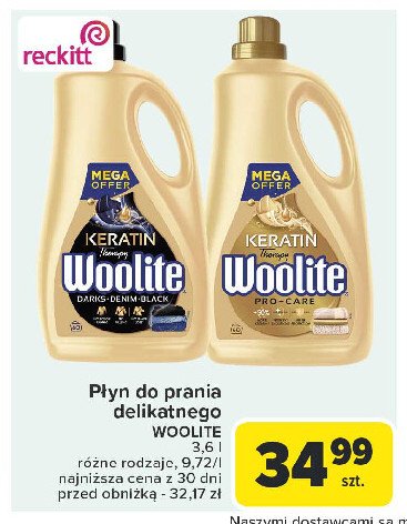 Płyn do prania pro-care Woolite keratin promocja w Carrefour