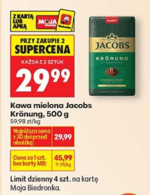 Kawa mielona Jacobs Krönung, 500 g promocja w Biedronka