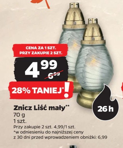 Znicz liść mały 26h 24.5 cm promocja