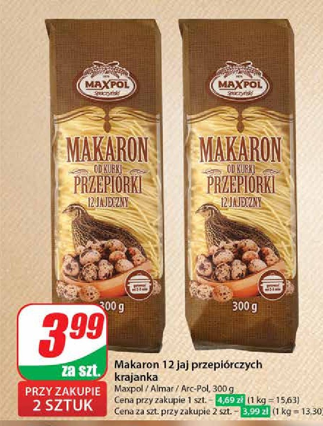 Makaron od kurki przepiórki 12 jajeczny krajanka Max-pol promocja