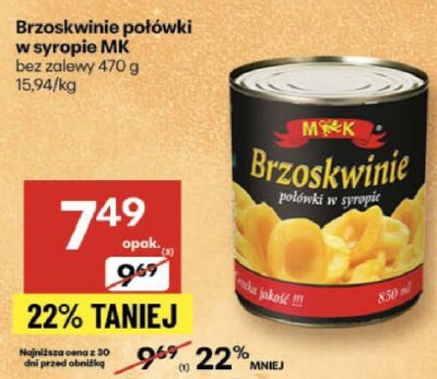 Brzoskwinie połówki MK promocja w Delikatesy Centrum