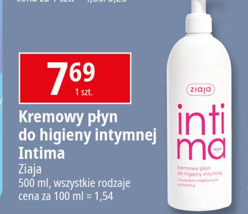 Kremowy płyn do higieny intymnej z kwasem mlekowym Ziaja intima promocja w Leclerc