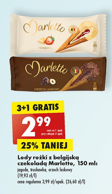 Rożek z belgijską czekoladą truskawkowy Marletto promocja