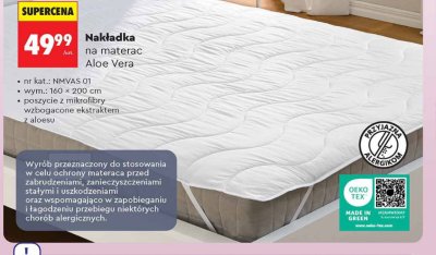Nakładka na materac Aloe Vera wym. 160 × 200 cm promocja w Biedronka
