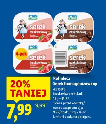 Serek Rolmlecz Serek homogenizowany 4x150g truskawka-czekolada promocja w Lidl