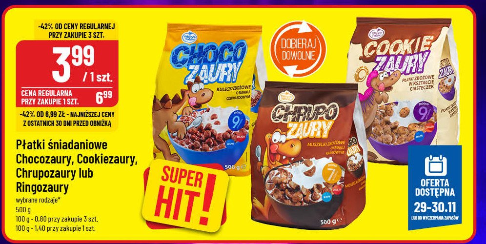 Płatki kuleczki kakaowe chocozaury Mleczna polana promocja