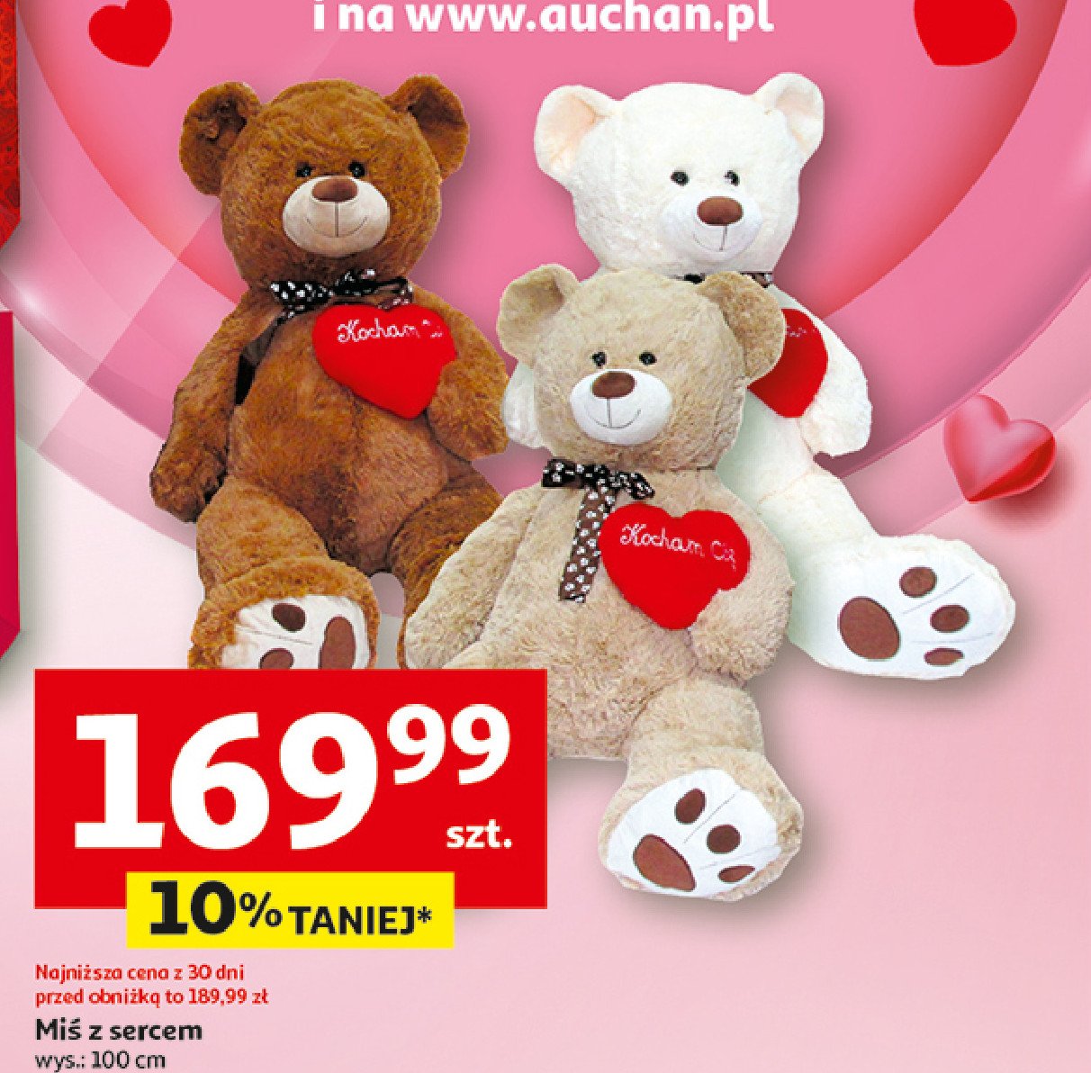 Miś z sercem 100 cm promocja w Auchan