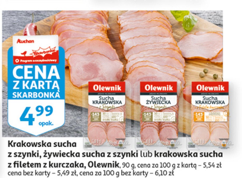 Kiełbasa krakowska sucha z szynki i z filetem z kurczaka Olewnik promocje
