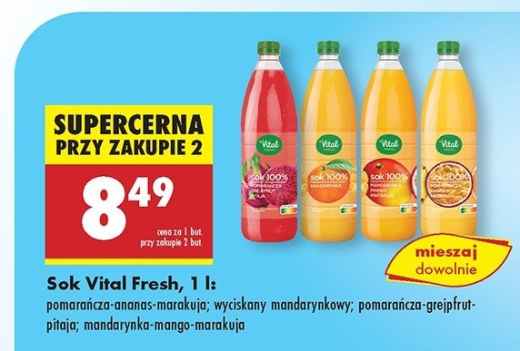 Vital Fresh sok 100% mandarynka-mango-marakuja promocja w Biedronka