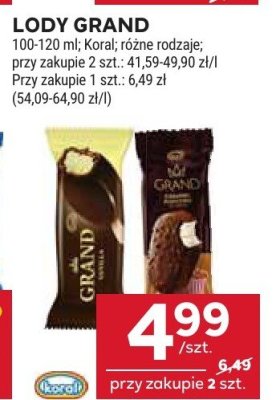 Lody Grand 100-120 ml, Koral różne rodzaje promocja w Stokrotka