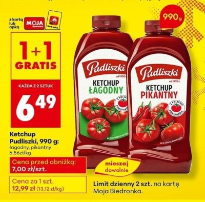 Ketchup Pudliszki pikantny 990g promocja w Biedronka