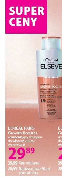 Szampon wzmacniający przeciw wypadaniu włosów L'oreal elseve growth booster promocja w Hebe