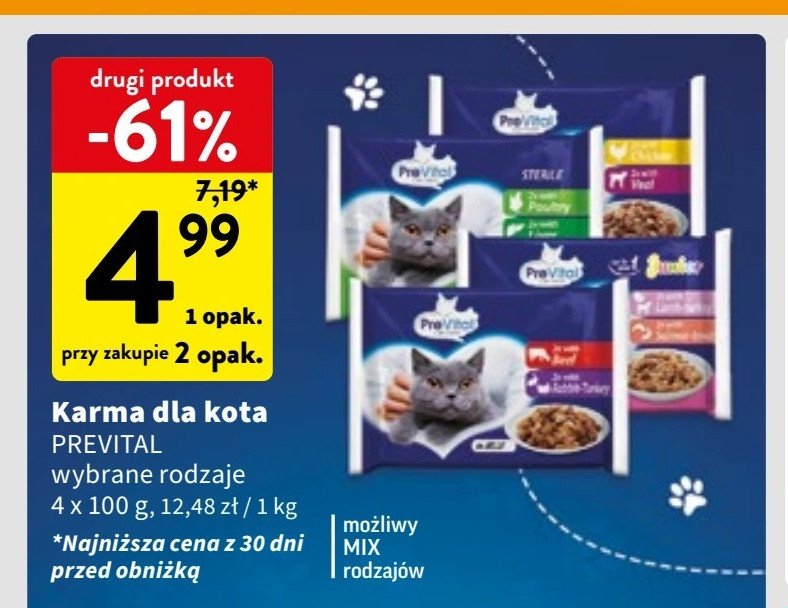 Karma dla kota kurczak + cielęcina Prevital promocja w Intermarche