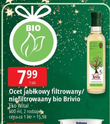 Ocet jabłkowy filtrowany/niefiltrowany bio Brivio Eko Wital promocja w Leclerc