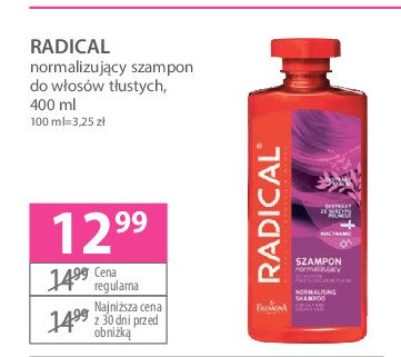 Szampon normalizujący do włosów przetłuszczających się Radical promocja