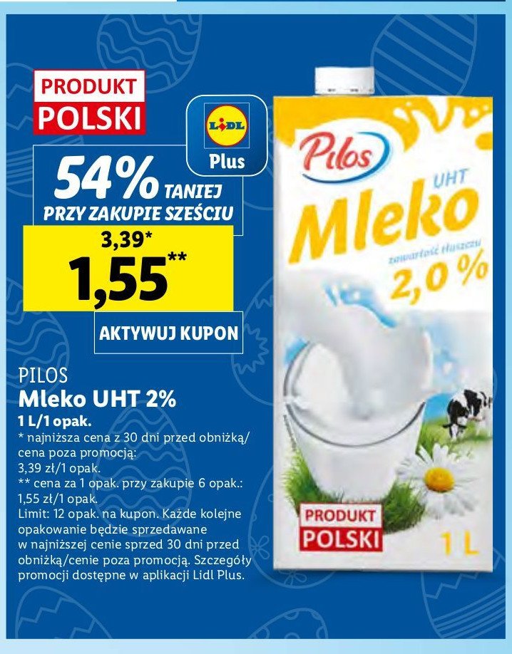 Mleko 2 % Pilos promocja