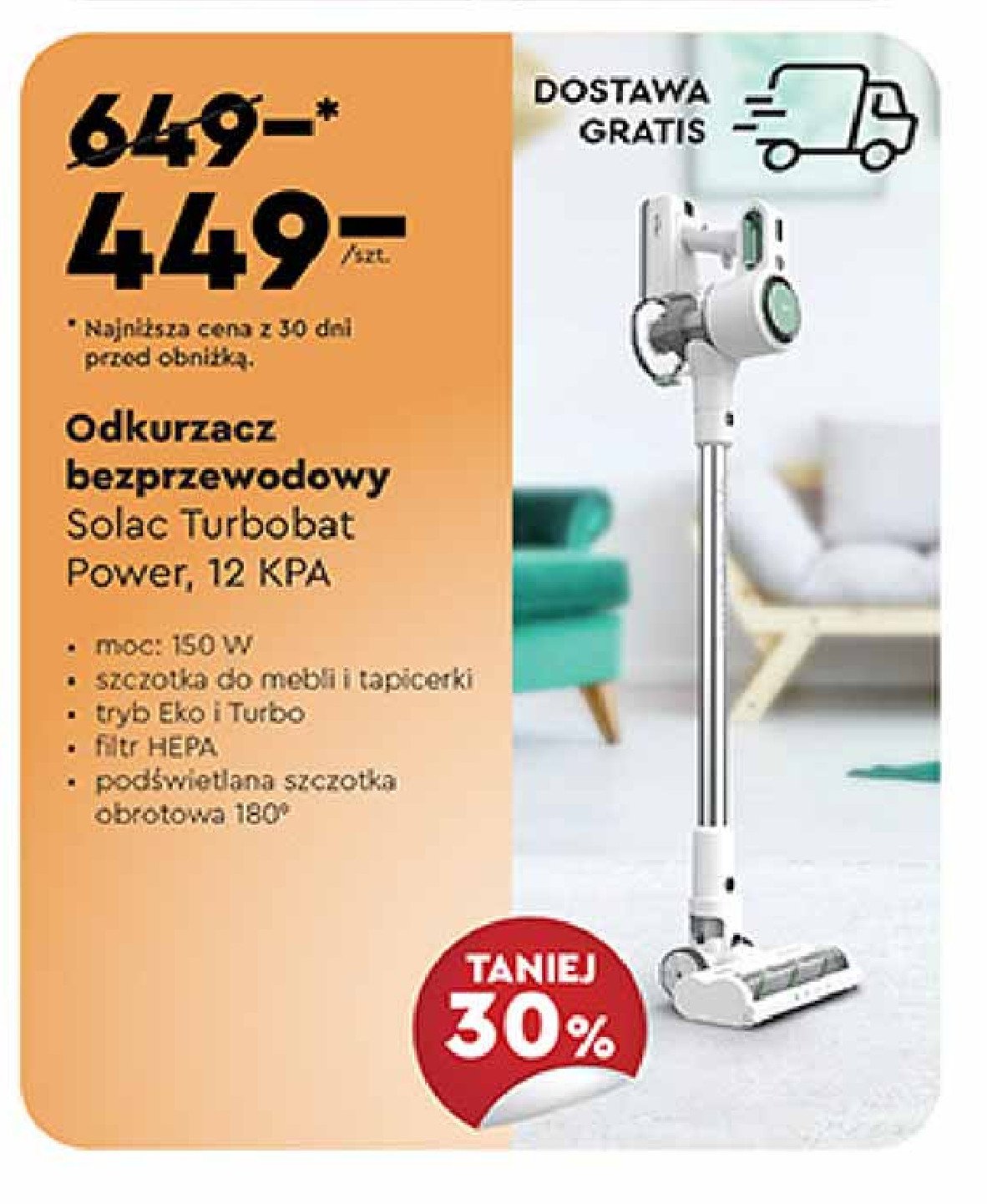 Odkurzacz bezprzewodowy turbobat power 12 kpa SOLAC promocja