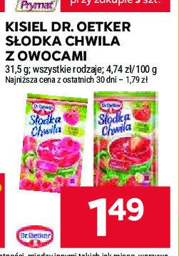 Kisiel malinowy z kawałkami owoców Dr. oetker słodka chwila promocja w Stokrotka