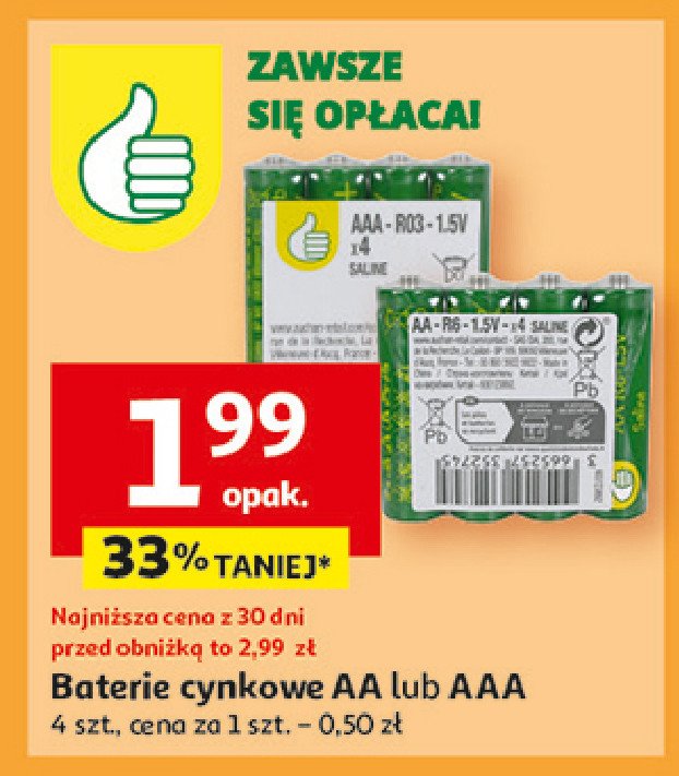 Baterie alkaiczne aaa Podniesiony kciuk promocja w Auchan