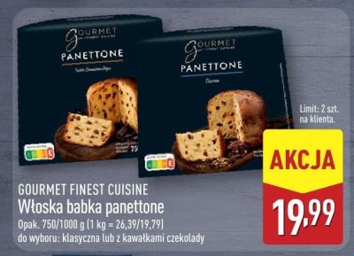 Włoska babka panettone Gourmet Finest Cuisine opak. 750/1000 g (1 kg = 26,39/19,79) do wyboru: klasyczna lub z kawałkami czekolady promocja w Aldi