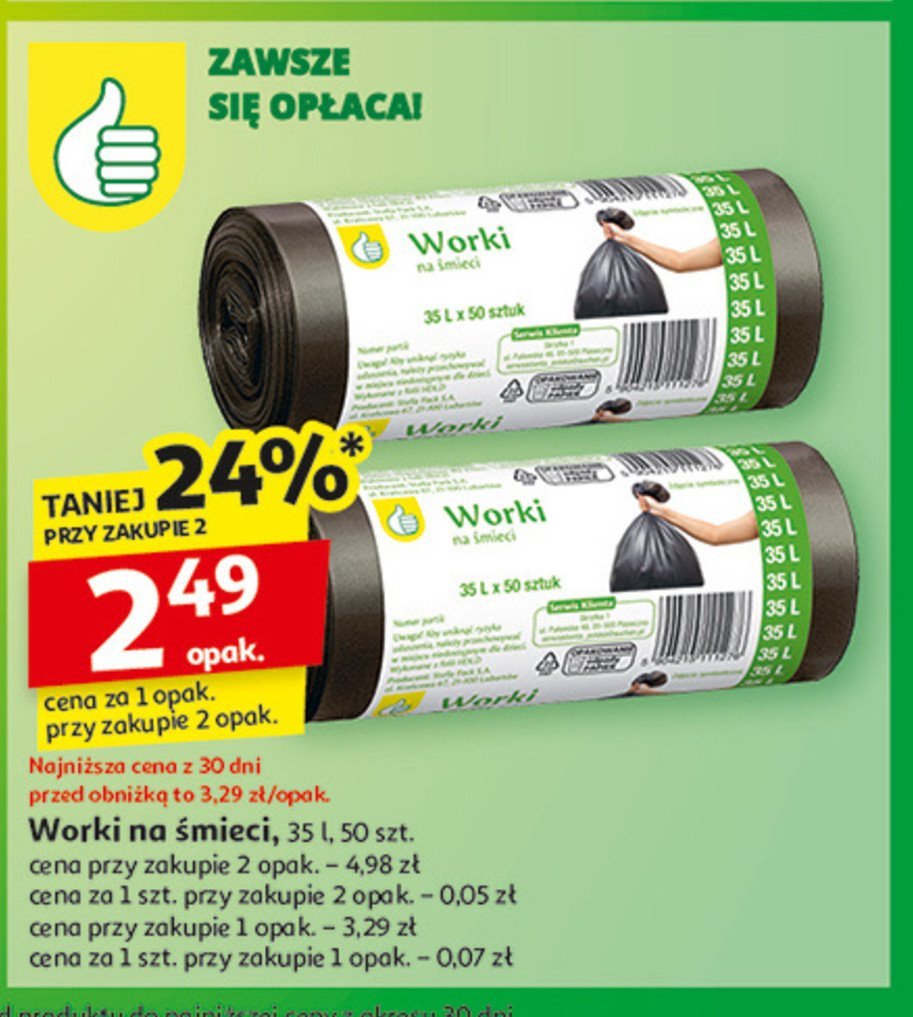 Worki na śmieci 35 l Podniesiony kciuk promocja