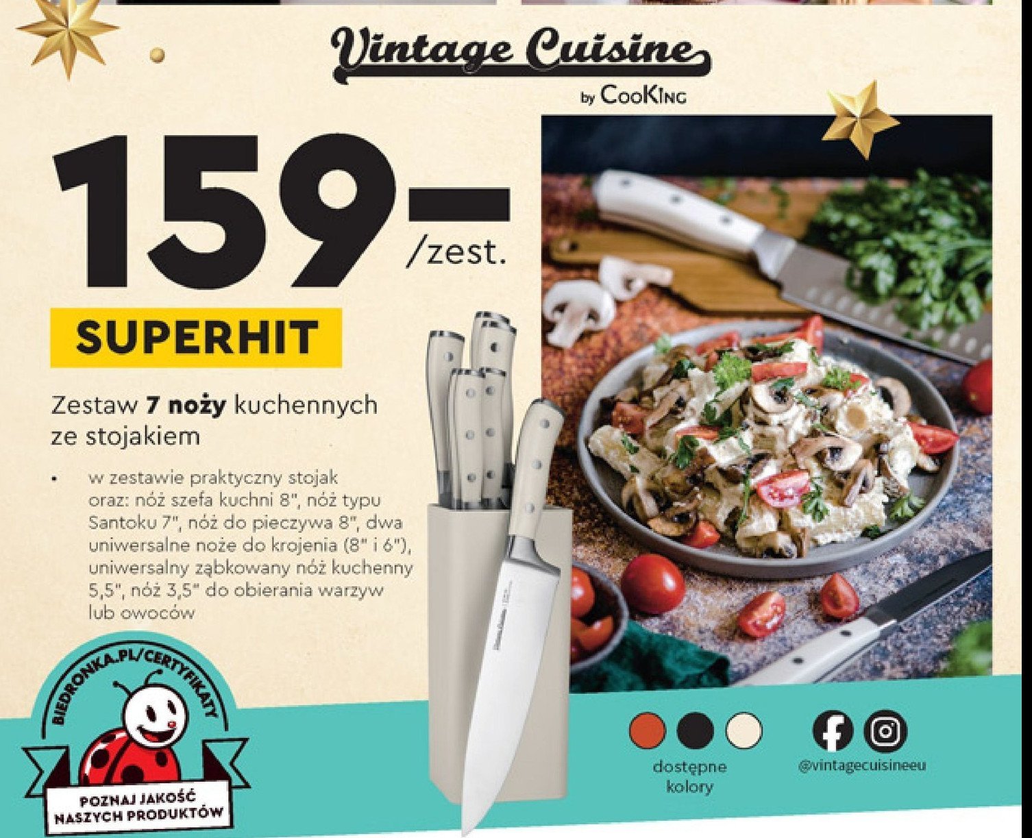 Zestaw no偶y kuchennych + stojak Vintage cuisine by cooking promocja