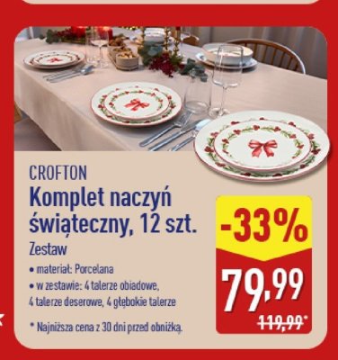 Komplet naczyń świąteczny 12 szt. Crofton promocja w Aldi