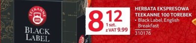 Herbata ekspresowa Teekanne 100 torebek Black Label, English Breakfast promocja w Selgros