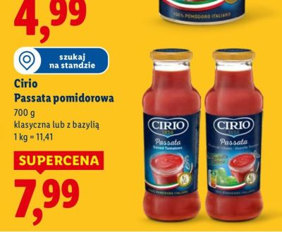 Passata pomidorowa Cirio klasyczna lub z bazylią promocja w Lidl
