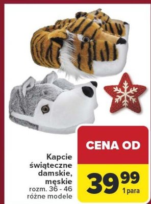 Kapcie świąteczne damskie, męskie TEX, różne modele, rozm. 36 - 46 promocja w Carrefour