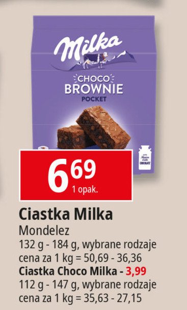 Ciastko czekoladowe z kremem i kawałkami czekolady Milka choco brownie promocja