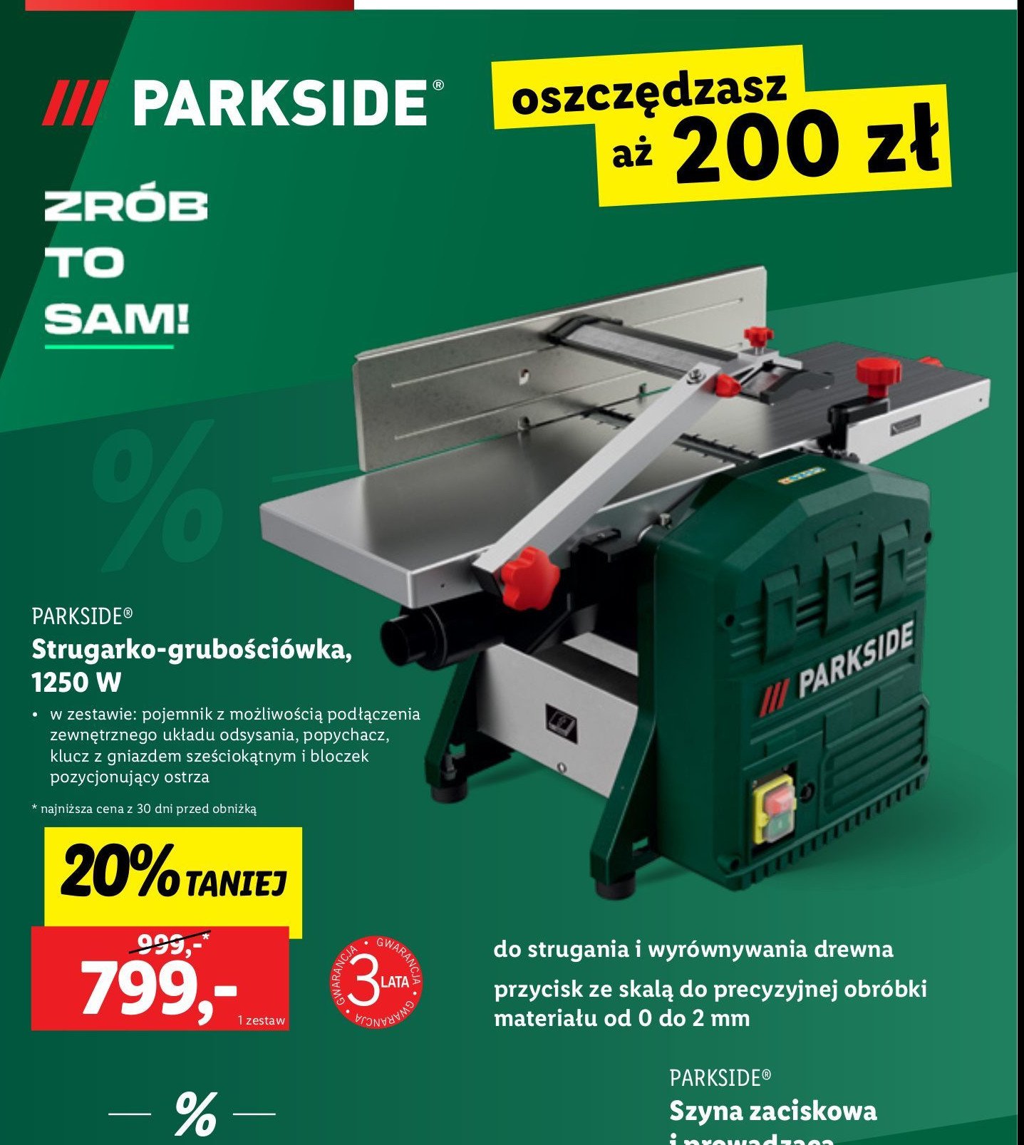 Strugarka i wyrówniarkogrubiarka 1250 w Parkside promocja w Lidl