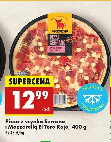 Pizza z szynką serrano i mozzarellą El toro rojo promocja w Biedronka