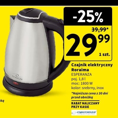 Czajnik elektryczny Roraima ESPERANZA promocja w Intermarche