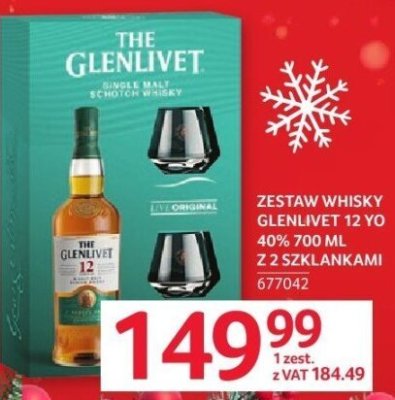Whisky The Glenlivet 12 YO 40% 700 ml z 2 szklankami promocja w Selgros