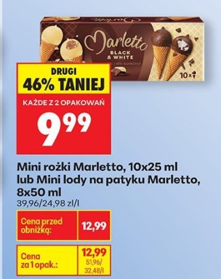 Mini rożki Marletto, 10x25 ml lub Mini lody na patyku Marletto, 8x50 ml promocja w Biedronka