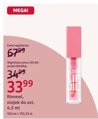 Olejek do ust Rimmel, 4,5 ml promocja w Rossmann
