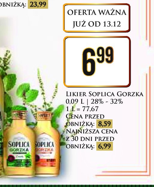 Liker 28% Soplica gorzka z miętą promocja w Dino