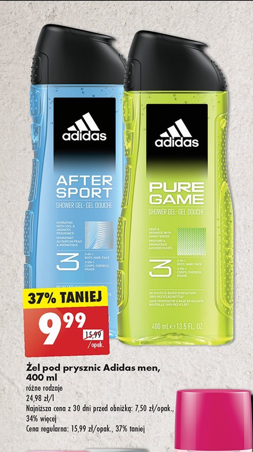 Żel pod prysznic 3w1 Adidas men pure game Adidas cosmetics promocja