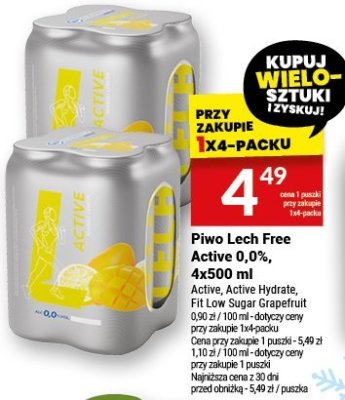 Piwo Lech Free Active 0%, 4x500 ml promocja w Twój Market